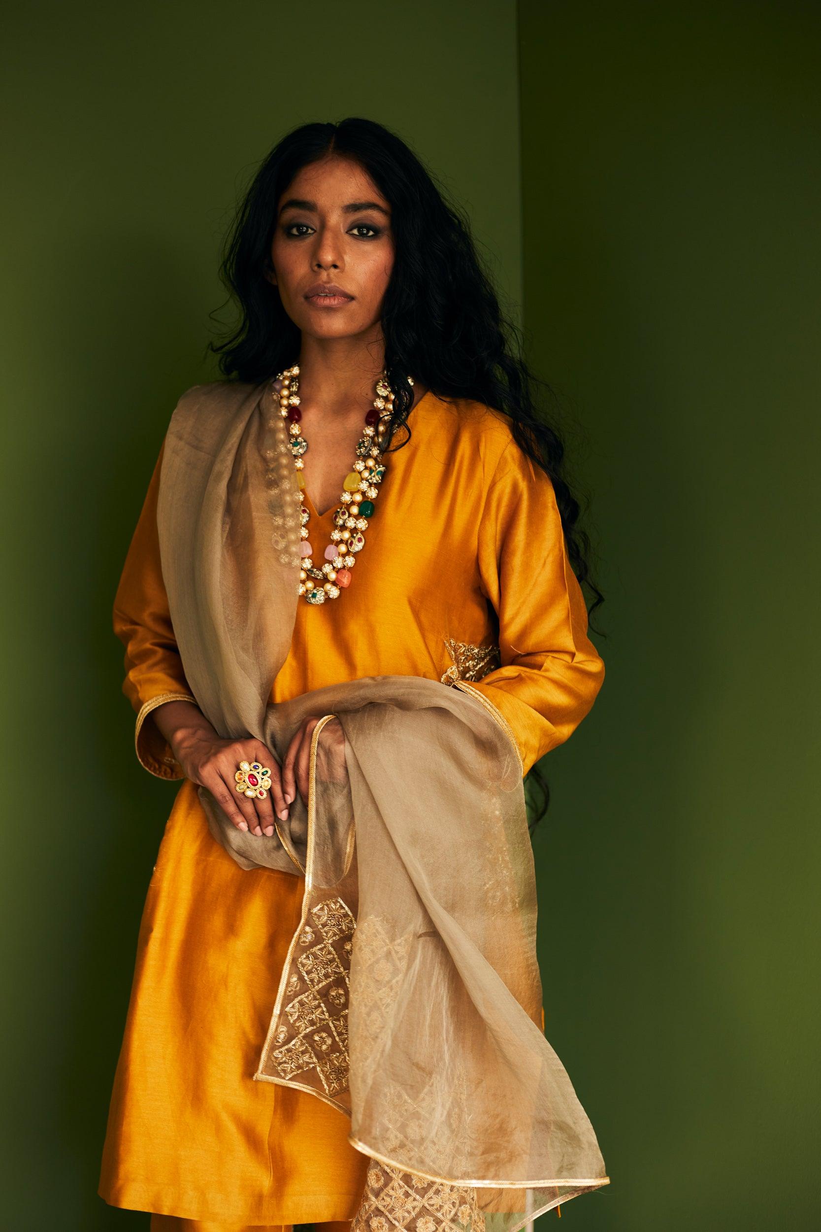 MUSTARD CHANDERI SUIT - Esha Arora