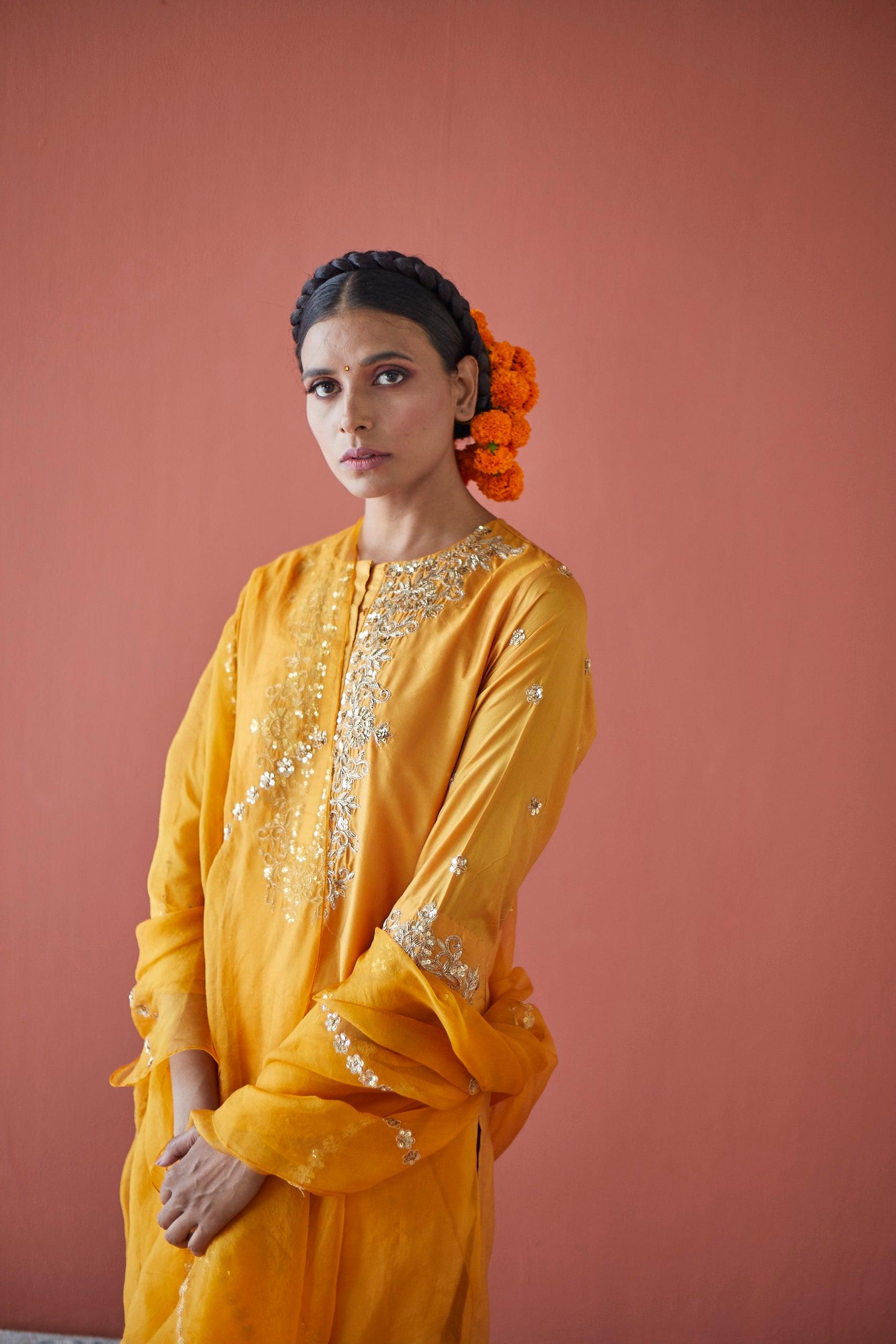 MUSTARD SILK SUIT - Esha Arora