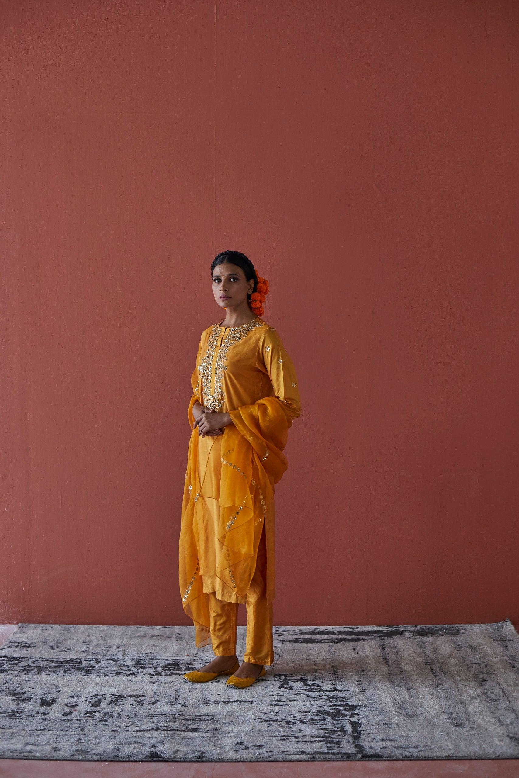 MUSTARD SILK SUIT - Esha Arora