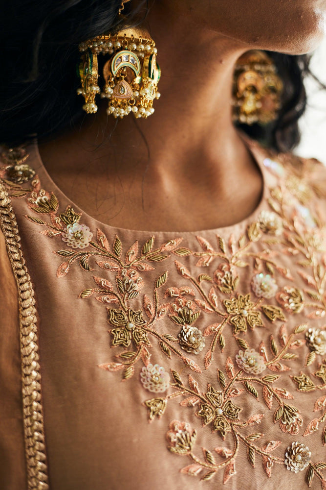 PEANUT TONE CHANDERI SUIT - Esha Arora