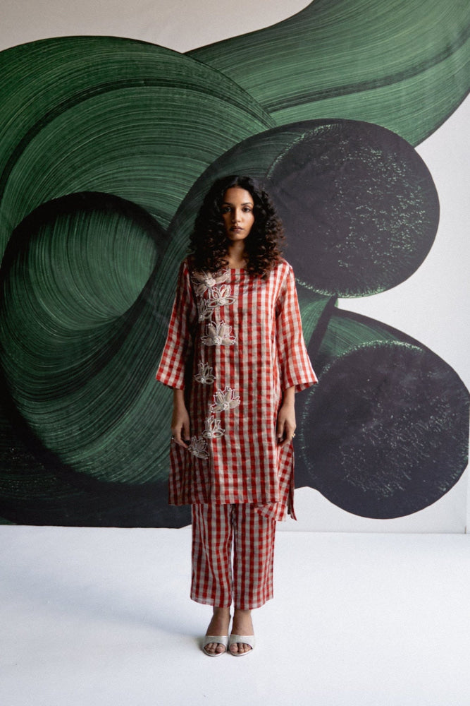 Red Check Kurta Set - kurta set