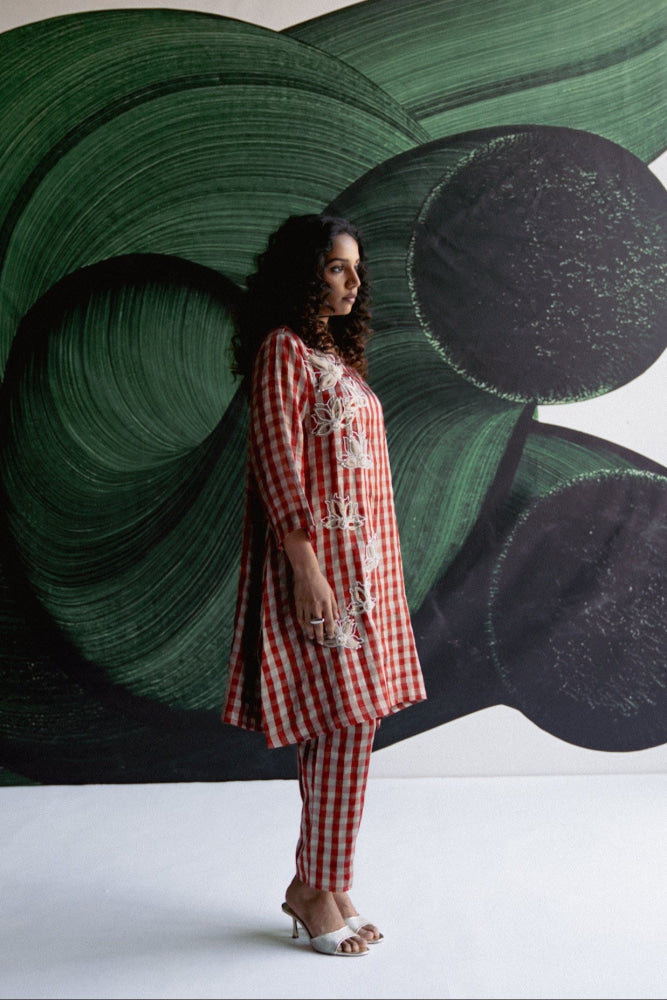 Red Check Kurta Set - kurta set