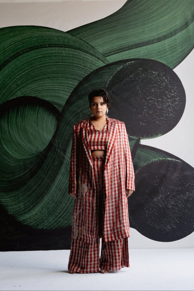Red Check Trench Set - blazer set