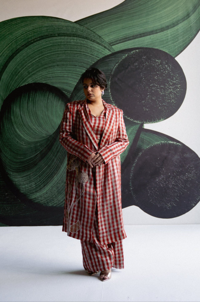 Red Check Trench Set - XS - blazer set
