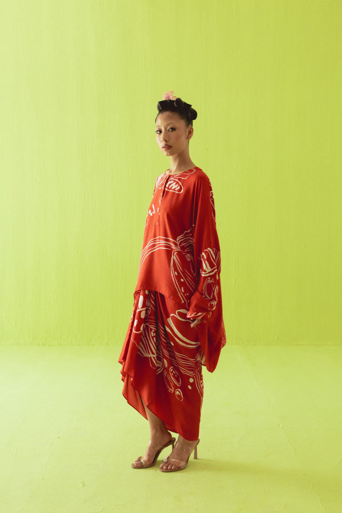 RED KAFTAN SKIRT - coord set