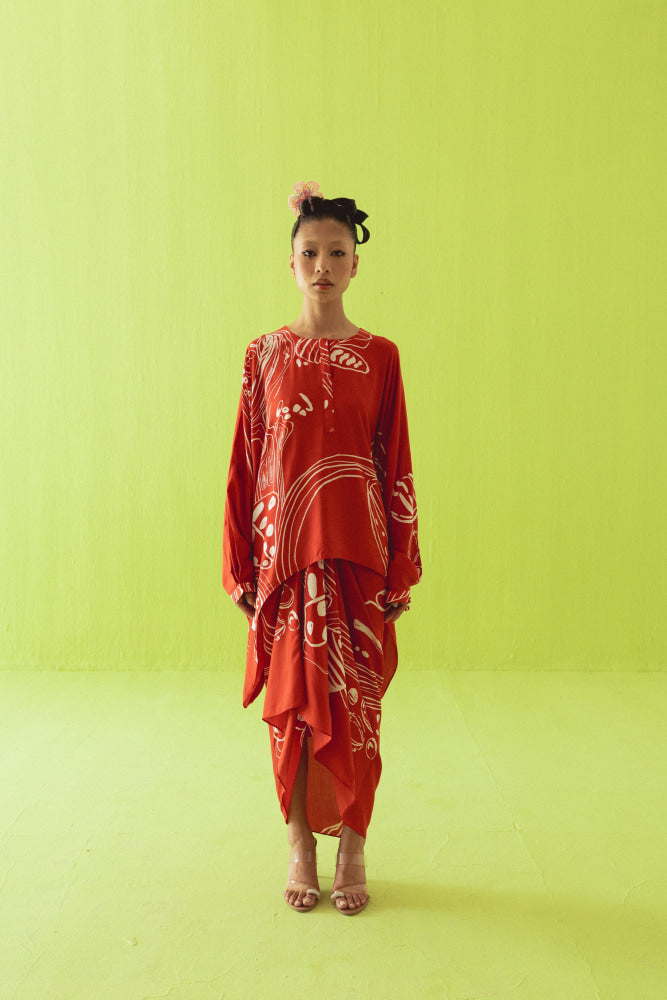 RED KAFTAN SKIRT - coord set