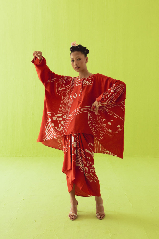 RED KAFTAN SKIRT - XS - coord set