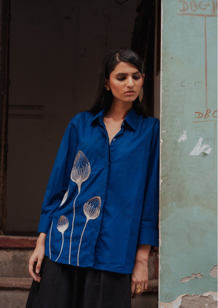 Royal Blue Tulip Shirt - XS - Shirt
